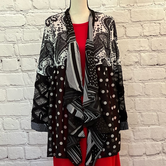 origami Tops - Black Multi Print Origami Cardigan
